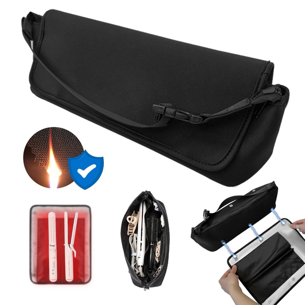 Hot Hair Tools Travel Bag, Large Accessories Organizer Case w/Heat Resistant Mat